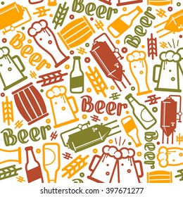 Craft beer brewery seamless pattern. Color print on white background