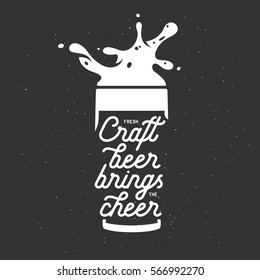 Craft beer brings the cheer lettering poster. Typography design element for beer advertising. Chalkboard vector vintage illustration.