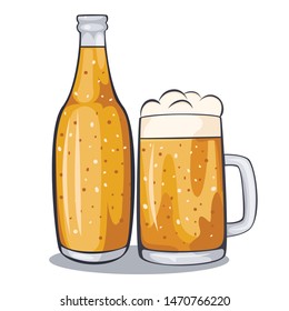 Craft beer calligraphy design and minimal flat vector illustration of different types of beers. Beer glass, mug, bottle Oktoberfest. Vector illustration eps 10.