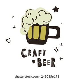 Craft Beer cartoon clip art and postcard vector design. doodle hand drawn elements. can be use for party, celebration and festival, web, poster, banner, template. party. Beer day.