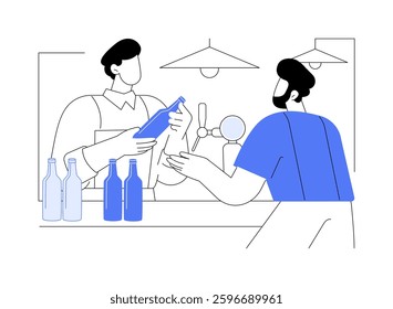 Craft beer choice isolated cartoon vector illustrations. Brewery specialist choosing craft beer for customer, holding bottle with alcohol drink, variety of beverages in pub vector cartoon.