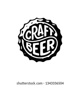 Craft Beer circle calligraphy on beer cap. Handwritten calligraphic lettering for greeting cards, posters, prints or home decorations. Vector illustration