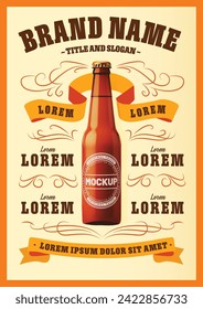 Craft beer in classic poster. Realistic alcohol classic drink and 3D vector illustration.