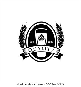 Craft Beer company badge, sign or label. Vector illustration. Vintage design for winery company, bar, pub, shop, branding and restaurant business. Coaster for beer, beer glasses
