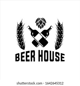 Craft Beer company badge, sign or label. Vector illustration. Vintage design for winery company, bar, pub, shop, branding and restaurant business. Coaster for beer, beer glasses