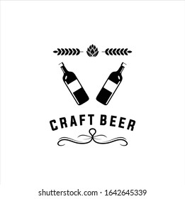 Craft Beer company badge, sign or label. Vector illustration. Vintage design for winery company, bar, pub, shop, branding and restaurant business. Coaster for beer, beer glasses