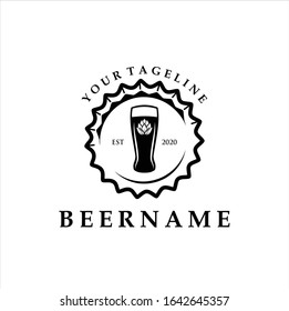 Craft Beer company badge, sign or label. Vector illustration. Vintage design for winery company, bar, pub, shop, branding and restaurant business. Coaster for beer, beer glasses