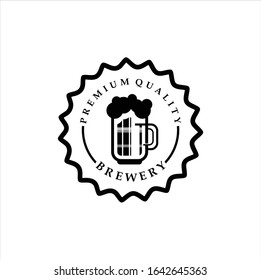 Craft Beer company badge, sign or label. Vector illustration. Vintage design for winery company, bar, pub, shop, branding and restaurant business. Coaster for beer, beer glasses