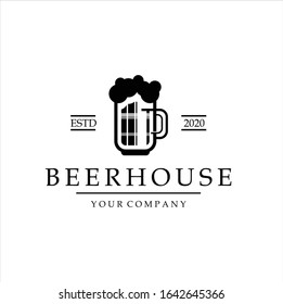 Craft Beer company badge, sign or label. Vector illustration. Vintage design for winery company, bar, pub, shop, branding and restaurant business. Coaster for beer, beer glasses