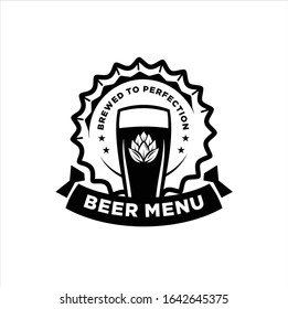 Craft Beer company badge, sign or label. Vector illustration. Vintage design for winery company, bar, pub, shop, branding and restaurant business. Coaster for beer, beer glasses