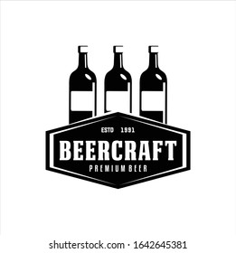 Craft Beer company badge, sign or label. Vector illustration. Vintage design for winery company, bar, pub, shop, branding and restaurant business. Coaster for beer, beer glasses