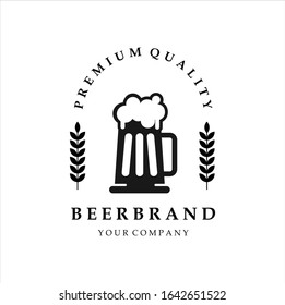 Craft Beer company badge, sign or label. Vector illustration. Vintage design for winery company, bar, pub, shop, branding and restaurant business. Coaster for beer, beer glasses