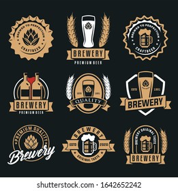 Craft Beer company badge, sign or label. Vector illustration. Vintage design for winery company, bar, pub, shop, branding and restaurant business. Coaster for beer, beer glasses, luxury vintage