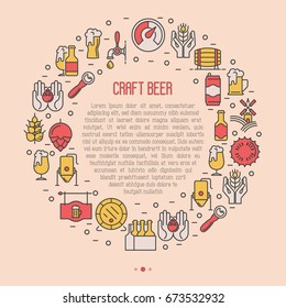 Craft beer concept in circle with thin line icons and place for text inside. Template for invitation, banner, web page, print media. Modern vector illustration for brewery and beer October festival.