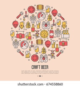 Craft beer concept in circle with thin line icons. Template for invitation, banner, web page, print media. Modern vector illustration for brewery and beer October festival.