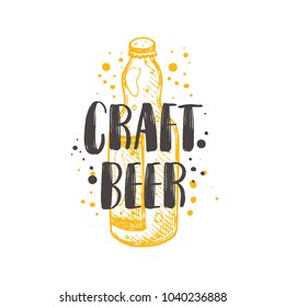 Craft beer concept design. Logo, icon and label for your design. Ink hand drawn vector illustration. Can be used for menu, shop, restaurant, cafe, bar, poster, banner, sticker, brewery.