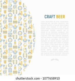Craft beer concept with thin line icons related to Octoberfest: beer pack, hop, wheat, bottle opener, manufacturing, brewing, tulip glass, mag with foam. Modern vector illustration for print media.