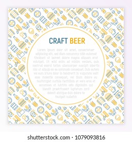 Craft beer concept with thin line icons related to Octoberfest: beer pack, hop, wheat, bottle opener, manufacturing, brewing, tulip glass, mag with foam, can. Vector illustration for print media.