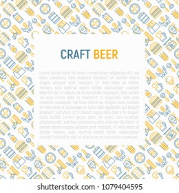 Craft beer concept with thin line icons related to Octoberfest: beer pack, hop, wheat, bottle opener, manufacturing, brewing, tulip glass, mag with foam. Modern vector illustration for print media.