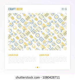 Craft beer concept with thin line icons related to Octoberfest: beer pack, hop, wheat, bottle opener, manufacturing, brewing, tulip glass, mag with foam. Modern vector illustration for print media.