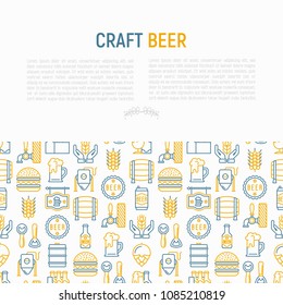 Craft beer concept with thin line icons related to Octoberfest: beer pack, hop, wheat, bottle opener, manufacturing, brewing, tulip glass, mag with foam. Modern vector illustration for print media.