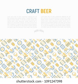 Craft beer concept with thin line icons related to Octoberfest: beer pack, hop, wheat, bottle opener, manufacturing, brewing, tulip glass, mag with foam, can. Vector illustration for print media.