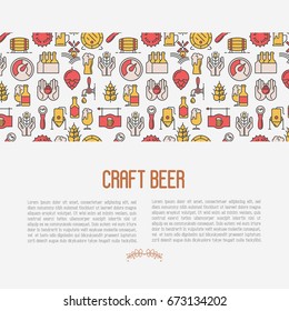 Craft beer concept with thin line icons for banner, template of web page, print media. Modern vector illustration for brewery and beer October festival.