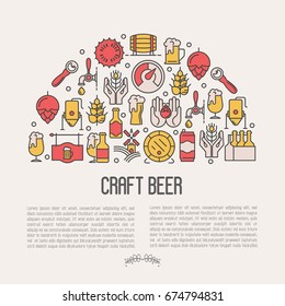 Craft beer concept with thin line icons. Template for invitation, banner, web page, print media. Modern vector illustration for brewery and beer October festival.