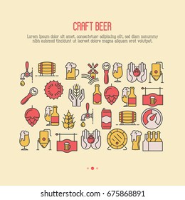 Craft beer concept with thin line icons. Template for invitation, banner, web page, print media. Modern vector illustration for brewery and beer October festival.