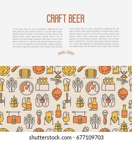 Craft beer concept with thin line icons. Template for invitation, banner, web page, print media. Modern vector illustration for brewery and beer October festival.