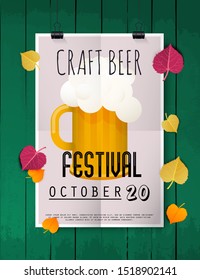 Craft beer festival. Two hands holding beer glass. Beer festival poster or flyer template. Flat vector illustration.