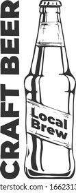 Craft beer in glass bottle. Local brew vintage label. Handmade alcohol drink. Brewery grunge logotype