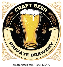 Craft beer - glass of beer decorative vintage emblem