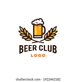 Craft Beer glass and malt Brewery label logo design vector in trendy modern cartoon line style illustration. Liquor logo for pub and bar club