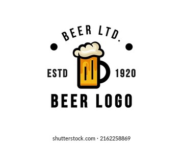 Craft Beer glass and malt Brewery label logo design vector in trendy modern cartoon line style illustration. Liquor logo for pub and bar club