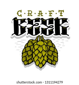 Craft Beer Hand Drawn Design With Hops  Illustration On A White Background  Vector Graphic