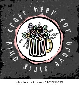 Craft, elemento dibujado a mano en círculo. Contorno iconos negros del concepto de cerveza artesanal. Afiche de cerveza artesanal, cartel para su diseño. Cerveza artesanal. Diseño de ilustración vectorial art.