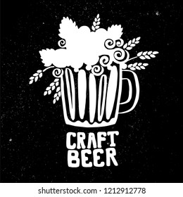 Craft beer hand drawn element for poster. Outline white and black icon of craft beer. Craft beer info graphics for your design concept. Home brewing, crafted beer vector illustration art.
