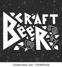 Craft Beer. Hand drawn illustration with hop and  hand  lettering.