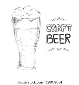 Craft beer hand drawn with lettering isolated