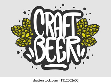 Craft Beer Hand Drawn Vector Design With  Beer Hops  Illustrations