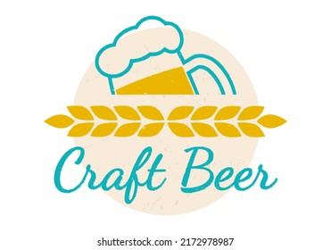 Craft beer icon, label or logo. Vintage brewery banner design with grunge, rough texture. Alcohol drink emblem with beer mug. Vector illustration.