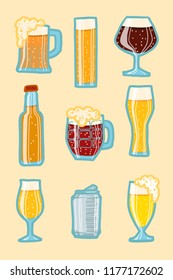 Craft beer icon set. Hand drawn set of craft beer vector icons for web design