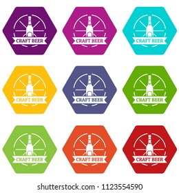 Craft beer icons 9 set coloful isolated on white for web
