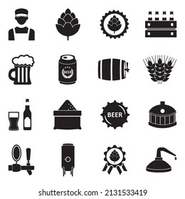 Craft Beer Icons. Black Flat Design. Vector Illustration.