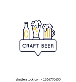 Iconos de cerveza de artesanía. Vidrio, botella y pinta de cerveza. Concepto de cerveza artesanal para medios sociales y diseño web. Ilustración vectorial. 