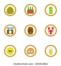 Craft beer icons set. Cartoon set of 9 craft beer vector icons for web isolated on white background