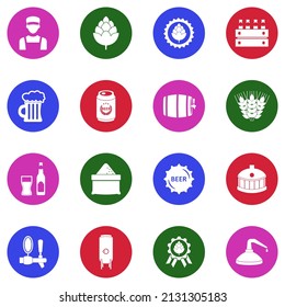 Craft Beer Icons. White Flat Collection In Circle. Vector Illustration.