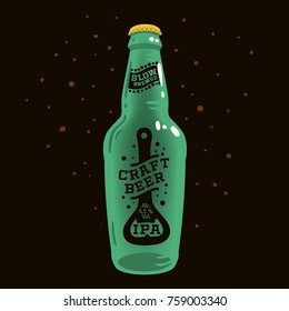 Craft Beer Label Concept With Bottle Opener Silhouette. Vector Graphic.