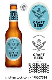 Craft Beer Label And Neck Label On Brown Bottle 330 Ml - Vector Visual, Drawn With Mesh Tool. Fully Adjustable & Scalable.